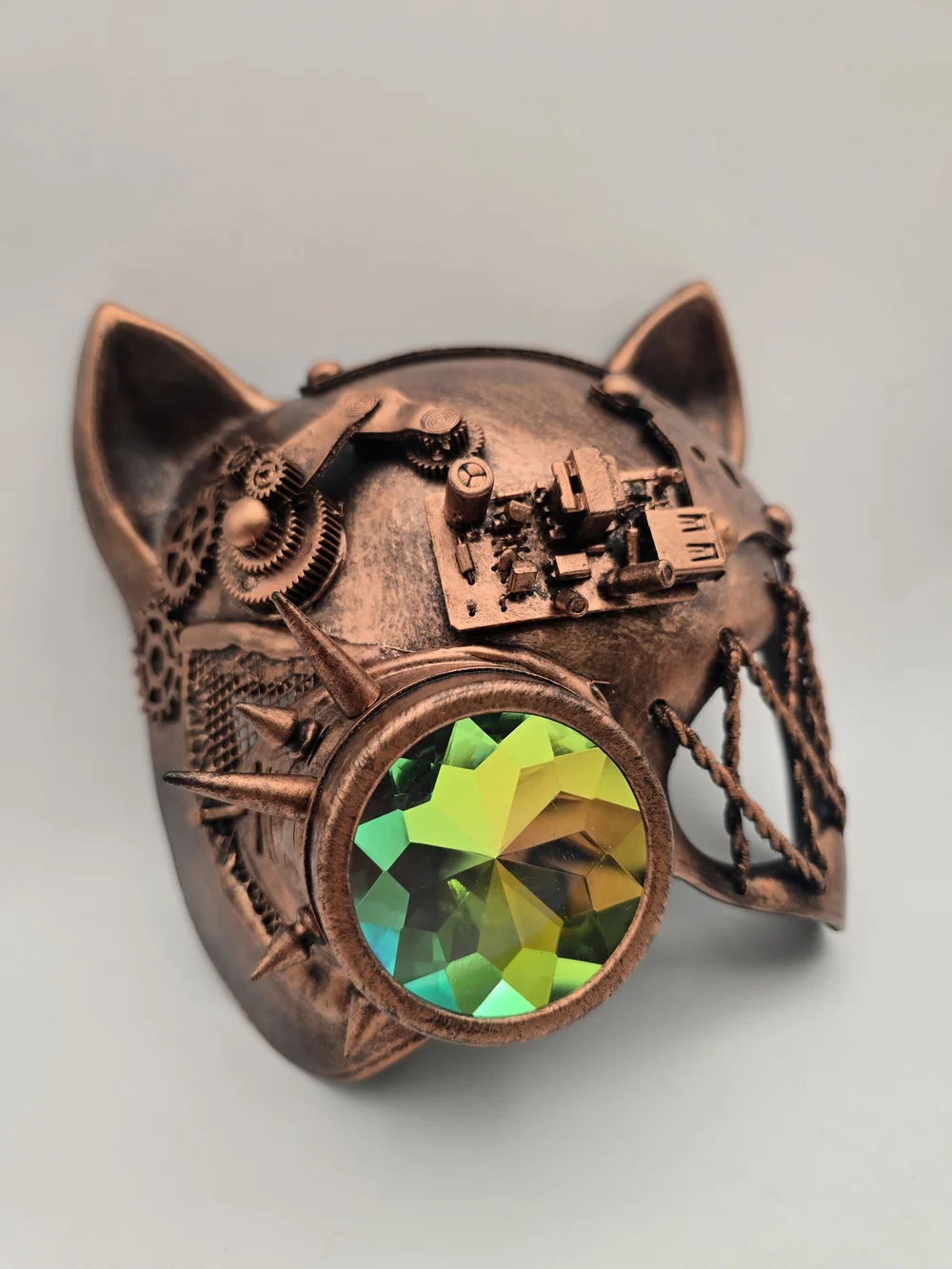 Steampunk Cat Ear Mask Iridescent Monocle & Gears Masquerade Party